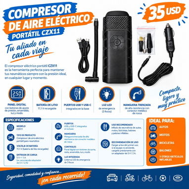 🚗 Compresor de Aire Eléctrico Portátil CZX11 🔧 VPT | E01 | 35 USD - 2/5