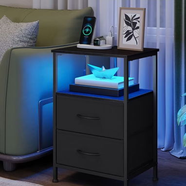 Mesas de noche set de 2, con luz LED y tomacorriente - 3/5