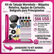 🎨 Kit de Tatuaje Wormhole - Máquina Rotativa + Agujas + Tintas - $66 USD - Img 58065444