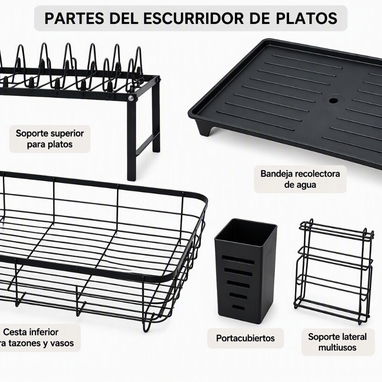 Escurridor de platos de dos niveles para encimeras de cocina - 2/3