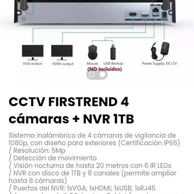 CCTV FIRSTREND 4 cámaras + NVR 1TB. Diseño para exteriores (Certificación IP66). Resolución: 5Mp - Img 109923088