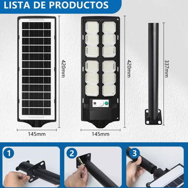 Lampara solar de  exterior 680w con sensor de movimiento, mando a distancia y accesorios de montaje. - 5/5