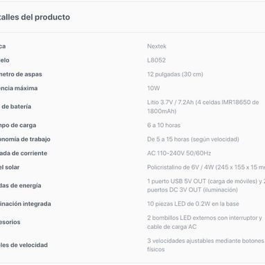 VENTILADOR RECARGABLE DE MESA CON PANEL SOLAR Y 2 BOMBILLOS NEXTEK(GARANTÍA DE 30 DÍAS) - Img 118976349