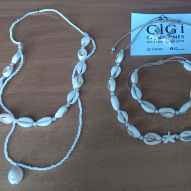 🐚🐚Juego de collar de caracoles, aretes, pulso o tobillera 👌🏼 - 3/4