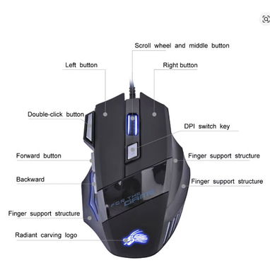 mouse gaming Shunmaii de ordenador retroiluminación de 7 colores, ajustable, 5500 DPI,7 botones - Img 113351757