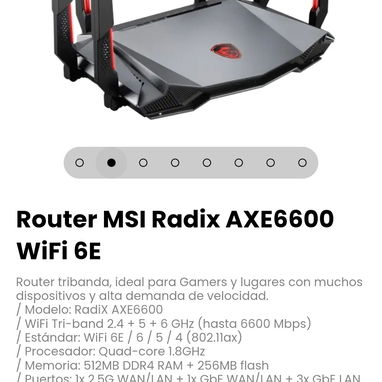 Router MSI Radix AXE6600 WiFi 6E.Modelo: RadiX AXE6600 - 2/7