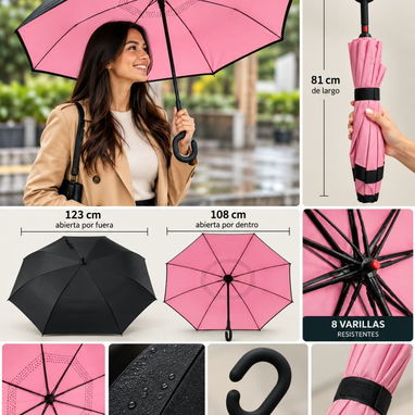 ☂️ Sombrilla Inversa con Mango en C – 8 Varillas - 3/9