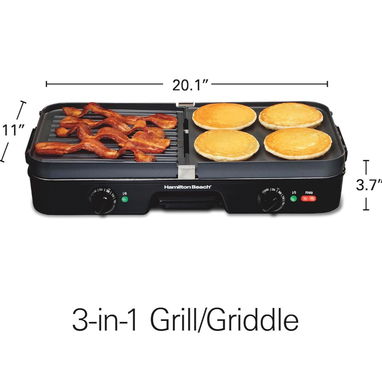 Parrilla eléctrica Hamilton Beach 3 en 1 para interiores + plancha - Img 110495777