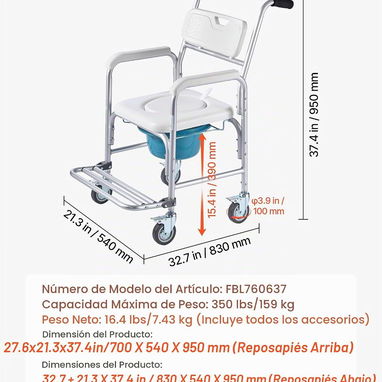 Silla sanitaria de ruedas, colchón antiescaras, sillón de ruedas, bastón, andador. - 6/8