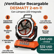 Ventilador Recargable DESMATT 2-en-1 con Lámpara LED - Img 58195368