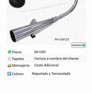 Tubo de Escape de GN125 Suzuki Color: Niquelado y Tornasolado Factura a nombre del cliente Mensajería por costo adiciona - Img 50134207