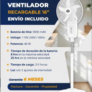 VENTILADOR RECARGABLE 16" Velocidad máxima 8 horas CON FACTURA Y GARANTIA - Img 55758626