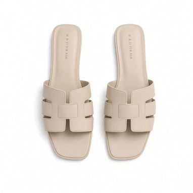 Sandalias planas de cuero genuino de unicolor para mujer - 3/4