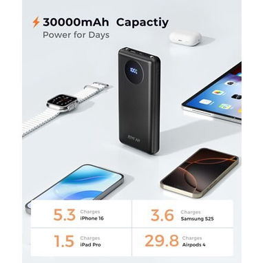 đ POWER BANK JOYFAR 30000MAH 22.5W CARGA RĂPIDA CON CABLES INTEGRADOS + PANTALLA LED ENVĂO + GARANTĂA - Img 123432313