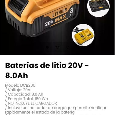 Baterías de litio 20V - 8.0Ah. Modelo DCB200 - 2/5