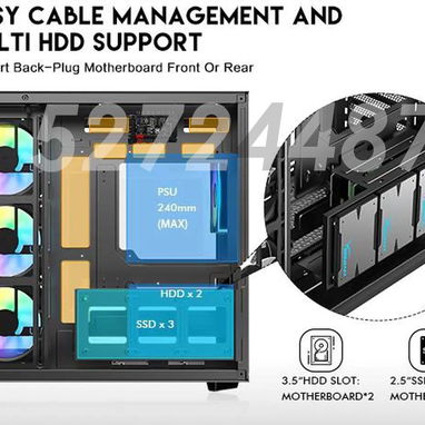 Chasis Gaming Semi panorámico DIYPC ARGB-N3-BK + 4 fanes ARGB 120mm - Img 103483652