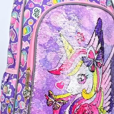 🦄🎒SET DE MOCHILA DE RUEDITAS✨DISEÑO DE UNICORNIO DE LENTEJUELAS MÁGICAS 🎁RECIBE POMO DE REGALO🇺🇲ALTA GAMA - 2/8
