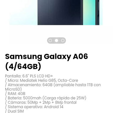 Samsung Galaxy A06 (4/64GB). Batería: 5000mah (Carga rápida de 25W) - Img 120774230