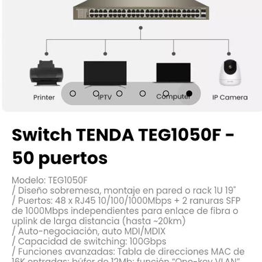 Switch TENDA TEG1050F - 50 puertos Modelo: TEG1050F - 4/4