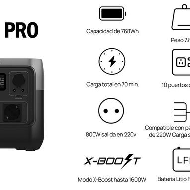 $540 usd Estación de energía EcoFlow River 2 Pro. Capacidad 768Wh. 800W Nominal, 1600W Pico X-Boost - 53226526 - Img 115273992