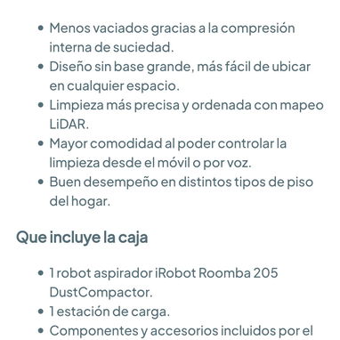 iRobot Romba 205 DustCompactor Vac Robot Aspiradora - Compacta automáticamente los desechos dentro del Robot 🌐 - 6/6