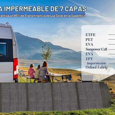 PPQ Kit de panel solar portátil de 200 WMax 24% Efficiency, 18V/12A, 4 Cables, 16 Outputs - 5/7