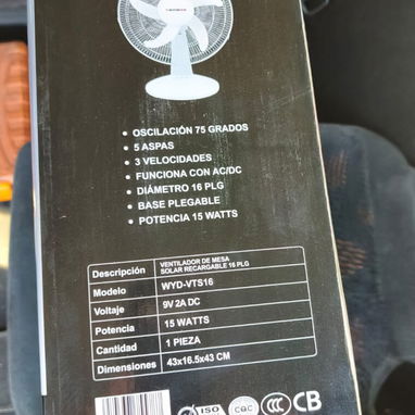 Ventilador de mesa Wynwood, recargable con panel solar y corriente - Img 123044800