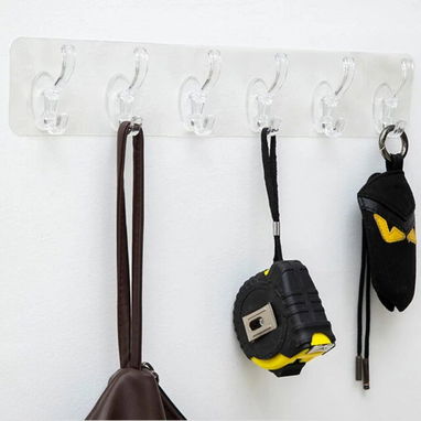 Soporte o colgador de pared con 6 ganchos. Adhesivo. Flexible. Puede usarse en esquinas. Diseño minimalista. - Img 120670643