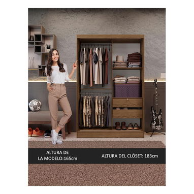 Closet Madesa 2 puertas corredizas 1 puerta con espejo marron luke - 3/4