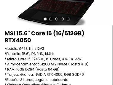 !!! Laptop MSI 15.6" Core i5 (16/512GB) RTX4050 Nueva en caja/Modelo: GF63 Thin 12V3!!! - Img main-image-45634372