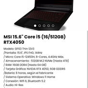 !!! Laptop MSI 15.6" Core i5 (16/512GB) RTX4050 Nueva en caja/Modelo: GF63 Thin 12V3!!! - Img 45634372