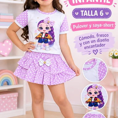 PROMO CONJUNTOS PARA NIÑA 👧 Conjunto Pulover y Saya-Short 1️⃣ Azul con lunares blancos: falda con vuelos estampado cath - 7/7