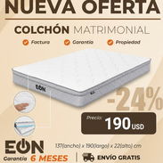 ✨ COLCHÓN MATRIMONIAL ✨  Colchón matrimonial marca Eón 50% algodón 50% poliester ✅ 137(ancho) x 190 (largo) x 22 🛡️ Gar - Img 57717312