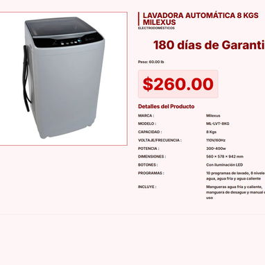 LAVADORA AUTOMÁTICA ROYAL 9KG, LAVADORA AUTOMÁTICA 8 KGS MILEXUS, LAVADORA AUTOMÁTICA 11KG ROYAL - 2/7