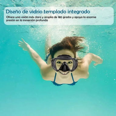 máscara de buceo y snorkel para adultos de diseño clásico con un solo lente panorámico. - 5/5