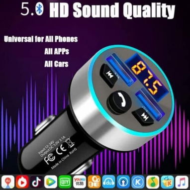 🚗 Cargador Bluetooth 5.0 para Auto 🔊 FM Transmisor Dual USB ⚡ Carga Rápida y Música HD - Img 121228269