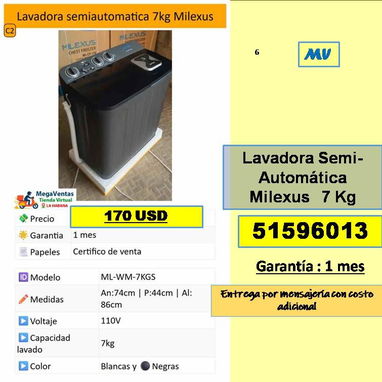 MV-613-Lavadoras Semi-Automática .....51596013....Mensajeria Costo Adicional - Img 123289954