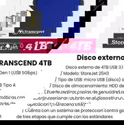 Disco externo duro TRANSCEND 4TB. Nuevo a estrenar - Img 49199162