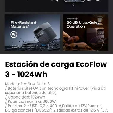 Estación de carga EcoFlow 3 - 1024Wh. Modelo: EcoFlow Delta 3 - 6/7