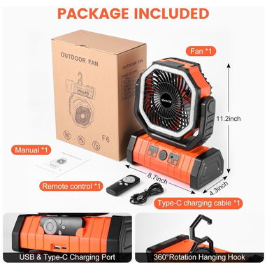 Ventilador portátil F6 con luz LED 20000mAh - Img 125585397