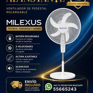 💨 Ventilador de Pedestal Recargable MILEXUS 💨 Dale frescura a tu hogar con estilo y comodidad. Este ventilador combin - Img 55417992