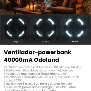 Ventilador-powerbank 40000mA Odoland. Diseño de hélice doble para mayor flujo de aire - 4/6