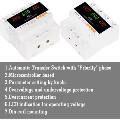 2 en 1 ATS Transfer + Protector de Voltaje Ajustable Manual 110V 63A 2P - Img 120971118