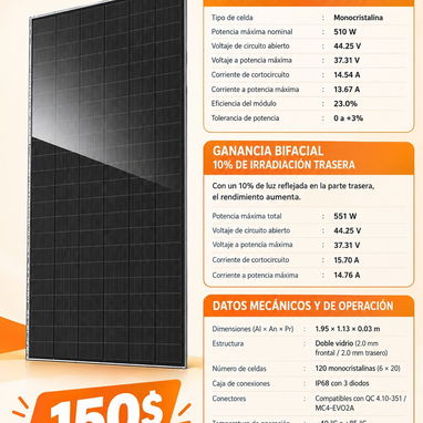 Paneles solares por unidad  y cantidad - 6/10