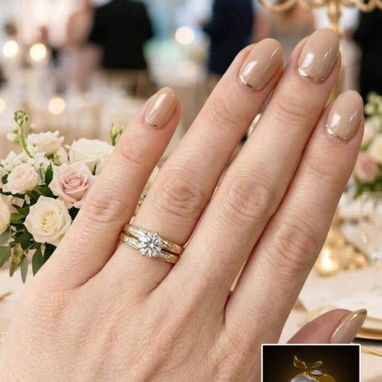 Juego de anillos de compromiso y anillos para mujer de oro 10k - 8/10
