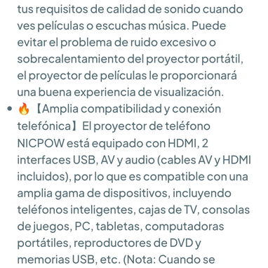 Proyector para exteriores. Mini proyector para cine en casa, compatible con 1080P 🌐 - 10/10