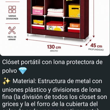 Closet portátil con lona (escaparate), closet con zapatera y organizadores de ropa y cartera - 2/9