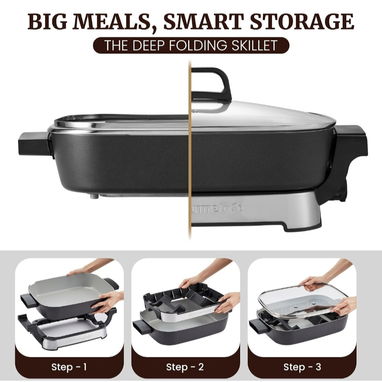 Sartén Eléctrico de Cerámica Elite Gourmet 1500W (Plegable / Stow-Away) - 2/7
