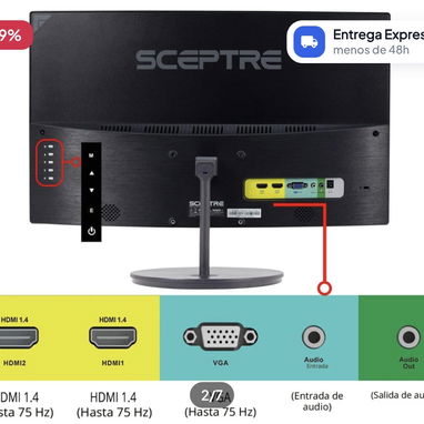 Monitor Curvo Sceptre 24" Full HD 75Hz - HDMI y VGA, Altavoces Integrados, Diseño VESA (C248W-1920RN) - 2/5