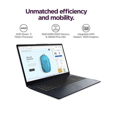 LAPTOP LENOVO 15.6” FULL HD|MICRO RYZEN 5-7520U + 8GB RAM DDR5|SSD M.2 DE 256GB|HDMI/WIFI|SELLADAS EN CAJA(52971024) - Img 112760544